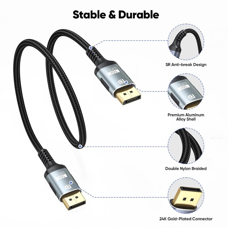 Breilytch Short DisplayPort Cable 2.1 1.5FT, 16K Display Port 2.1 DP to DP Cable (8K@240Hz, 4K@240Hz) HDR, DSC 1.2a Compatible with KVM FreeSync Gaming Monitor PC 5090 7900XTX - Image 2